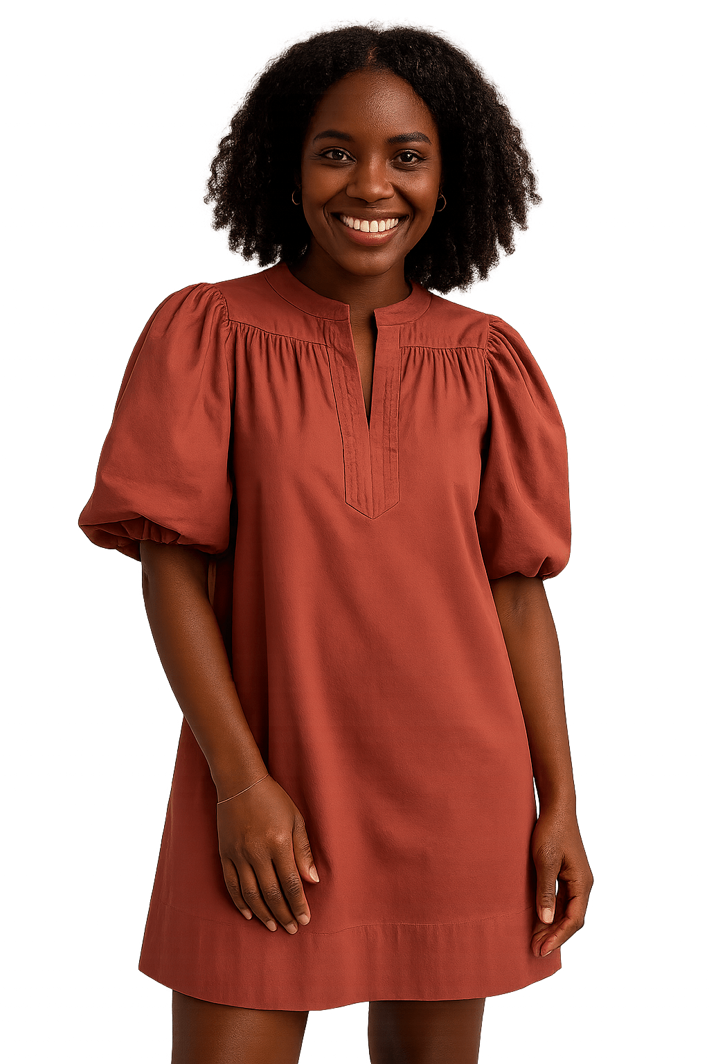 Mandarin Collar V - Neck Bubble Sleeve Mini Dress - The Village Retail
