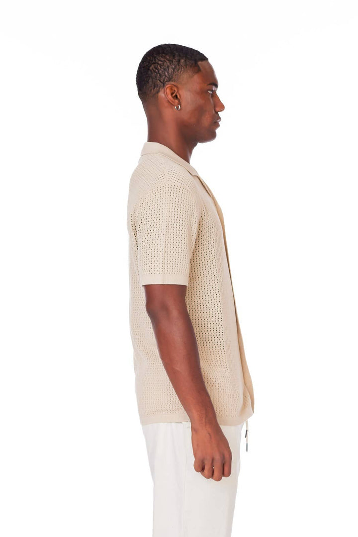 Men's Textured Crochet Polo - The Village Retail