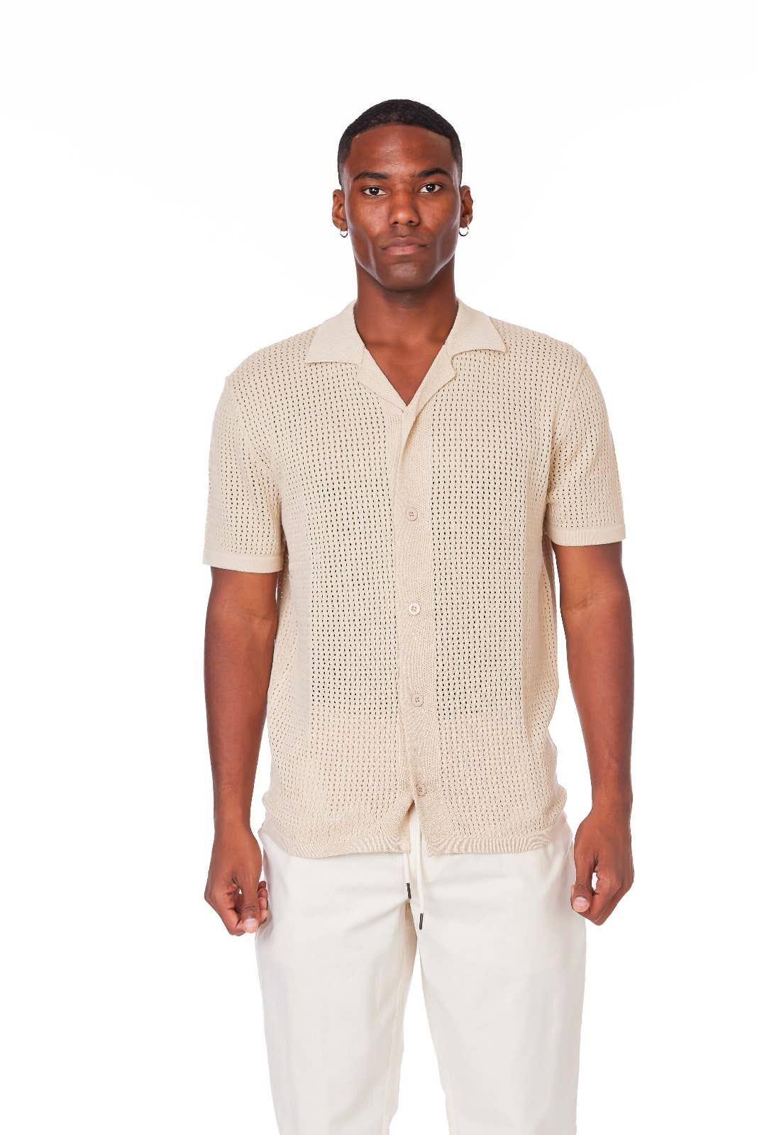 Men's Textured Crochet Polo - The Village Retail