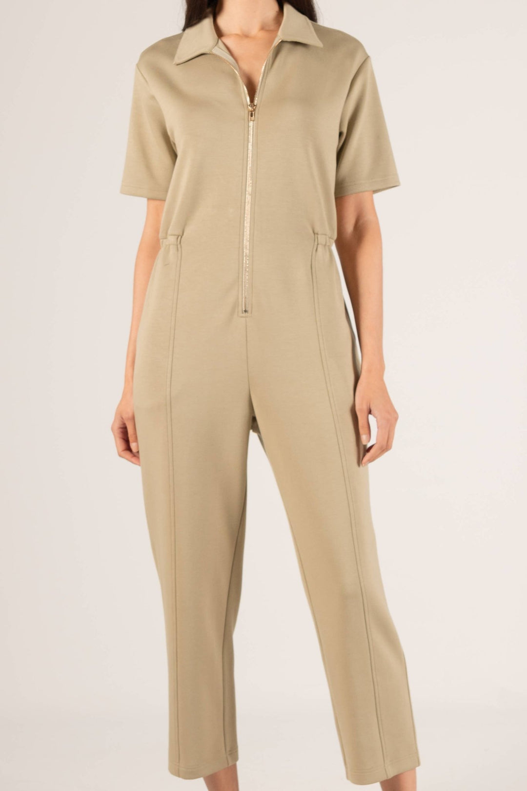 Modal Zip Up Jumpsuit: Eggshell - The Village Retail