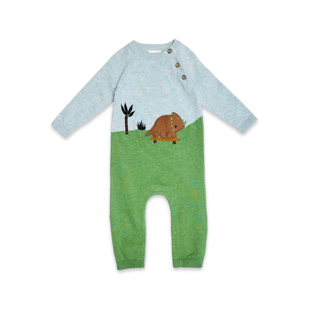 Organic Cotton Baby Jumpsuit – Dino Skater Jacquard Knit - The Village Retail