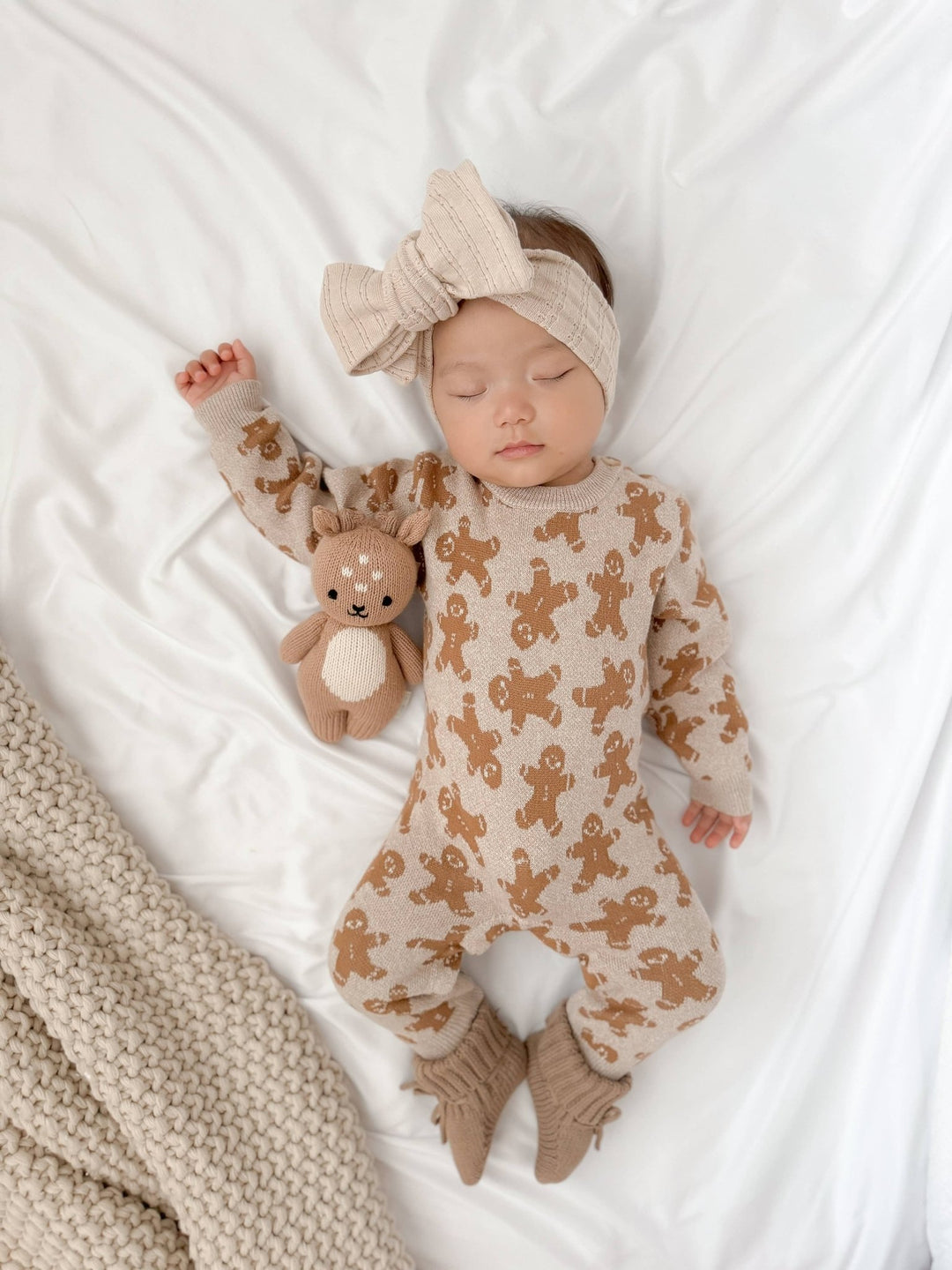Organic Cotton Gingerbread Baby Jumpsuit – Holiday Knit - The Village Retail