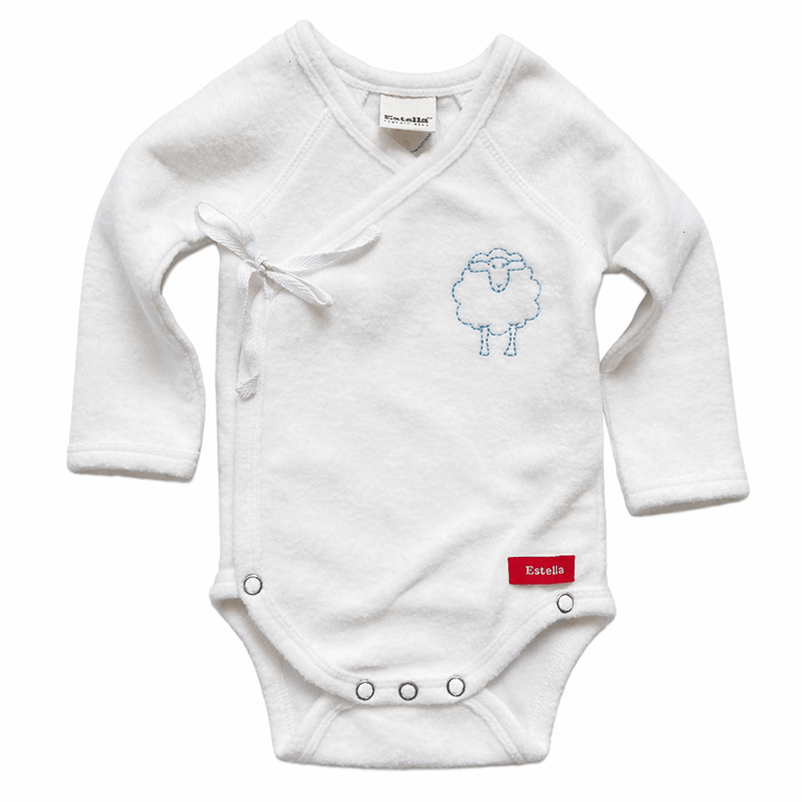 Organic Cotton Sherpa Baby Kimono Onesie – Lamb Embroidered - The Village Retail