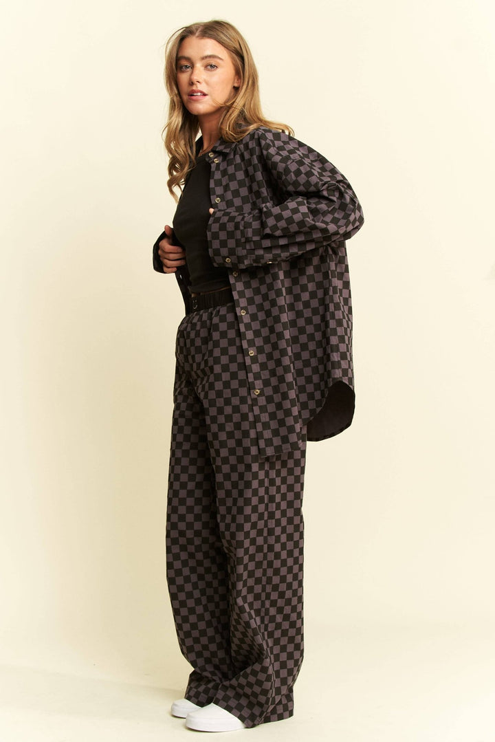 PLUS SIZE COLLARED LONG SLV CHECKER BUTTON DOWN SHIRT - The Village Retail