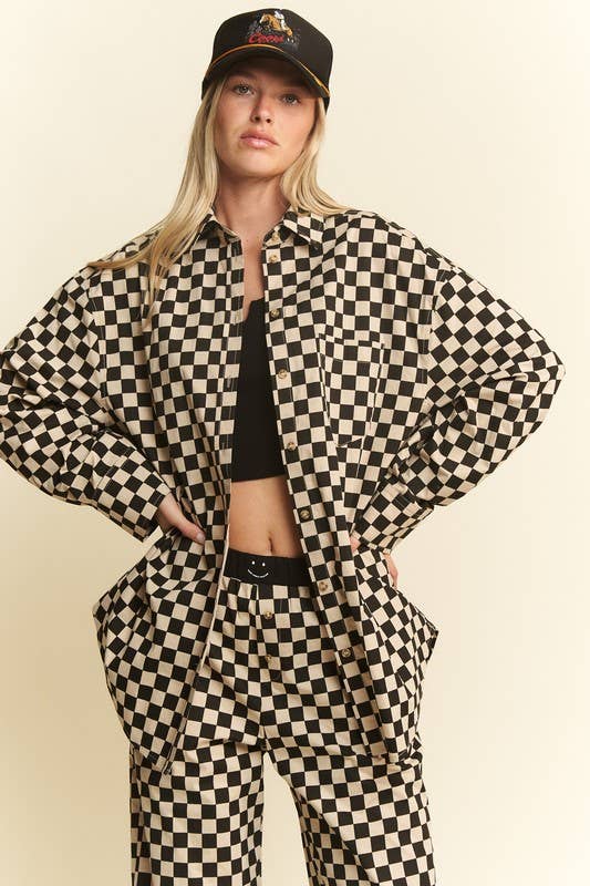 PLUS SIZE COLLARED LONG SLV CHECKER BUTTON DOWN SHIRT - The Village Retail