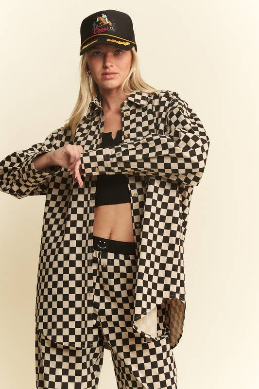 PLUS SIZE COLLARED LONG SLV CHECKER BUTTON DOWN SHIRT - The Village Retail