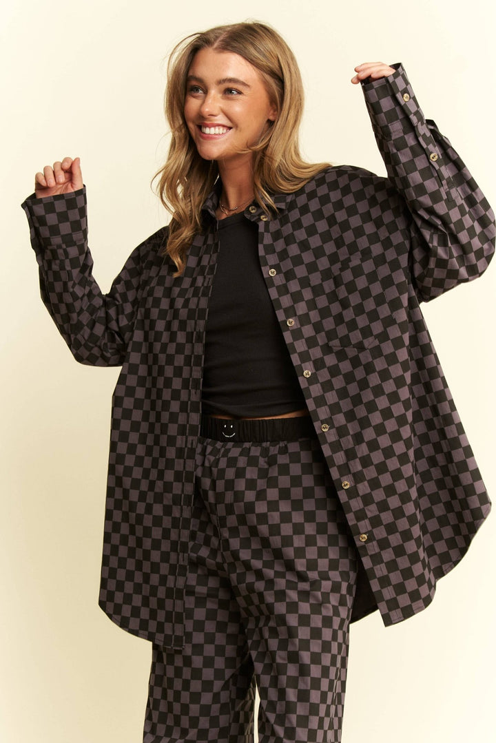 PLUS SIZE COLLARED LONG SLV CHECKER BUTTON DOWN SHIRT - The Village Retail