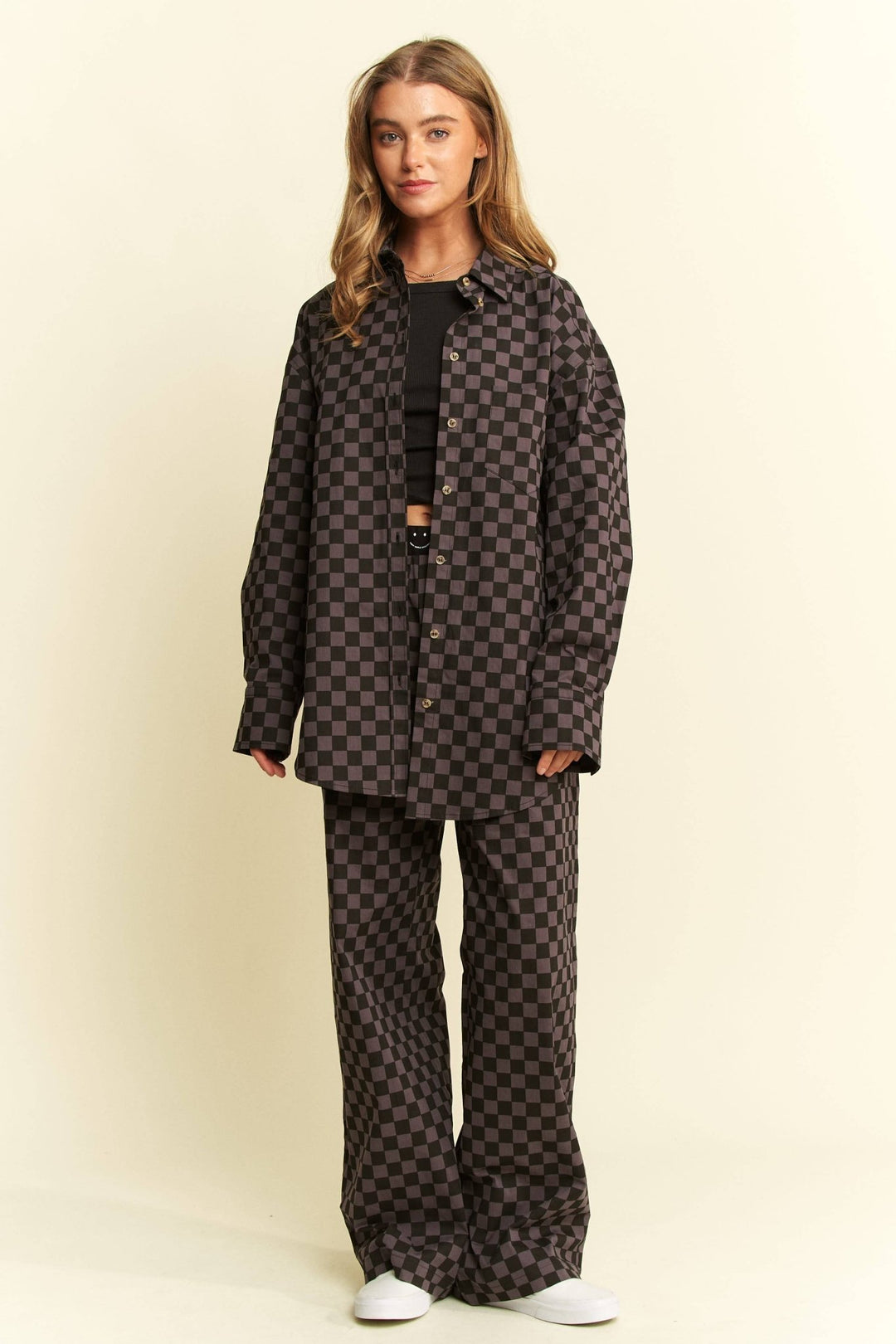 PLUS SIZE COLLARED LONG SLV CHECKER BUTTON DOWN SHIRT - The Village Retail