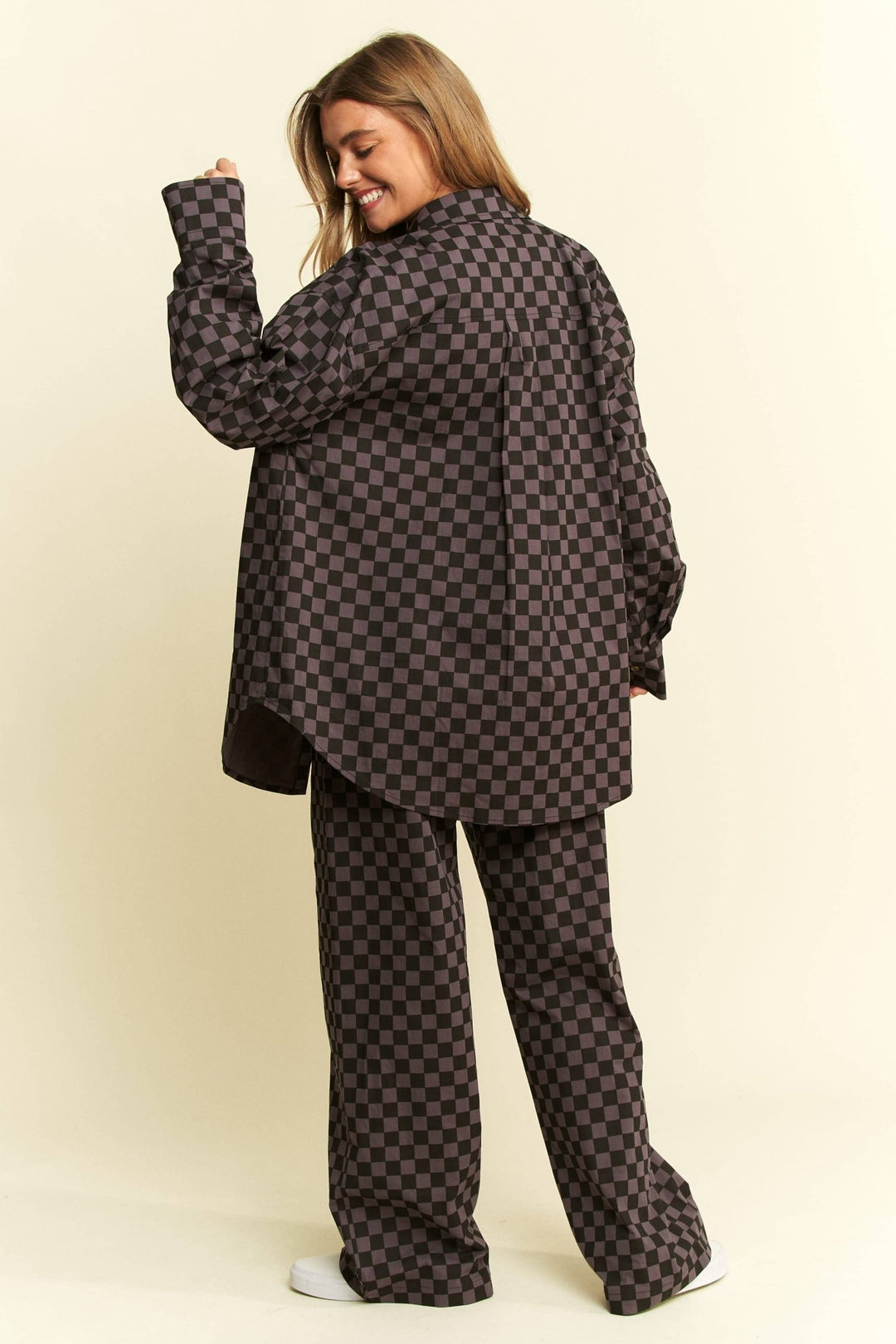 PLUS SIZE COLLARED LONG SLV CHECKER BUTTON DOWN SHIRT - The Village Retail