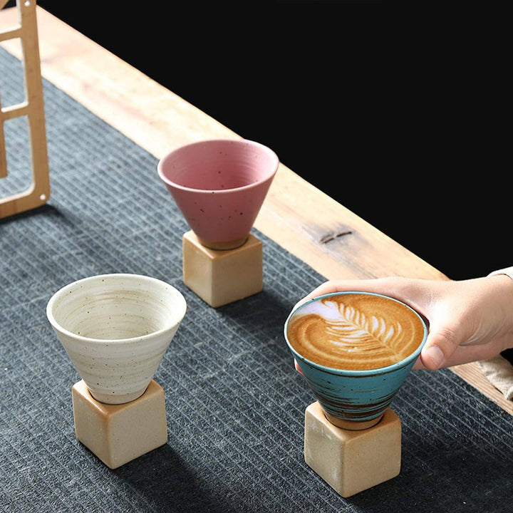 Pottery Espresso Cup, Creative Ceramic Tea Cup With Base - The Village Retail