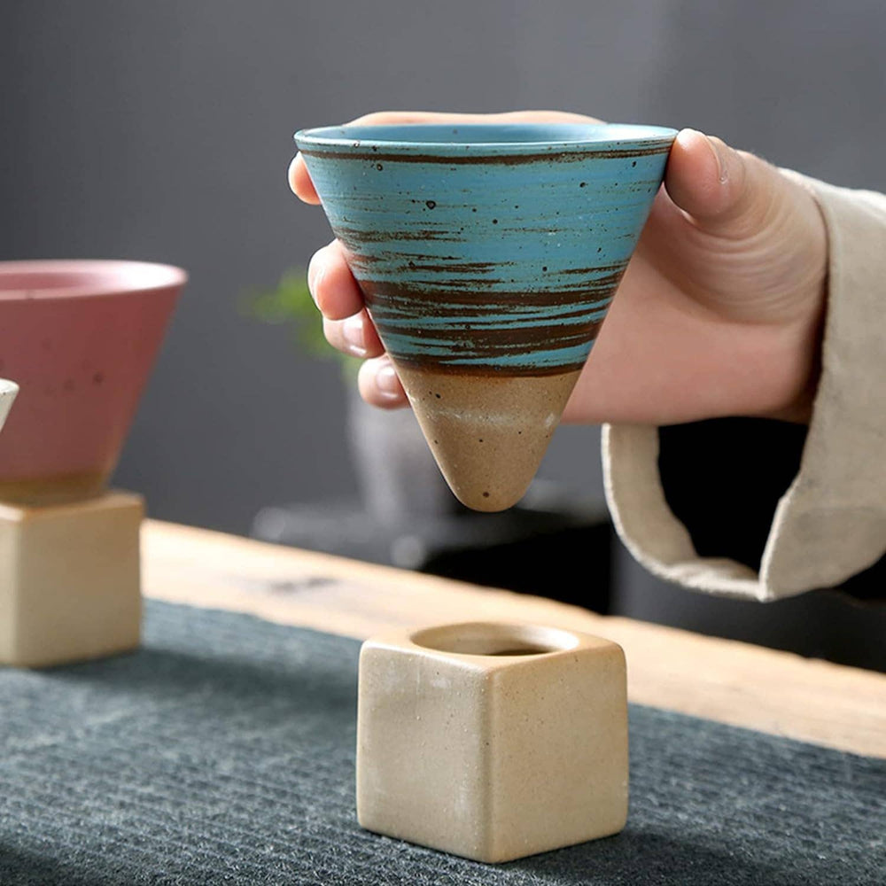 Pottery Espresso Cup, Creative Ceramic Tea Cup With Base - The Village Retail