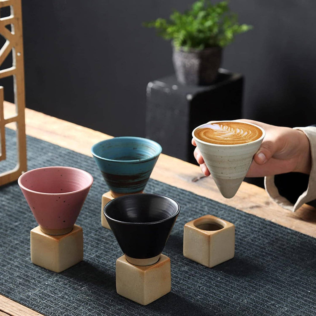 Pottery Espresso Cup, Creative Ceramic Tea Cup With Base - The Village Retail