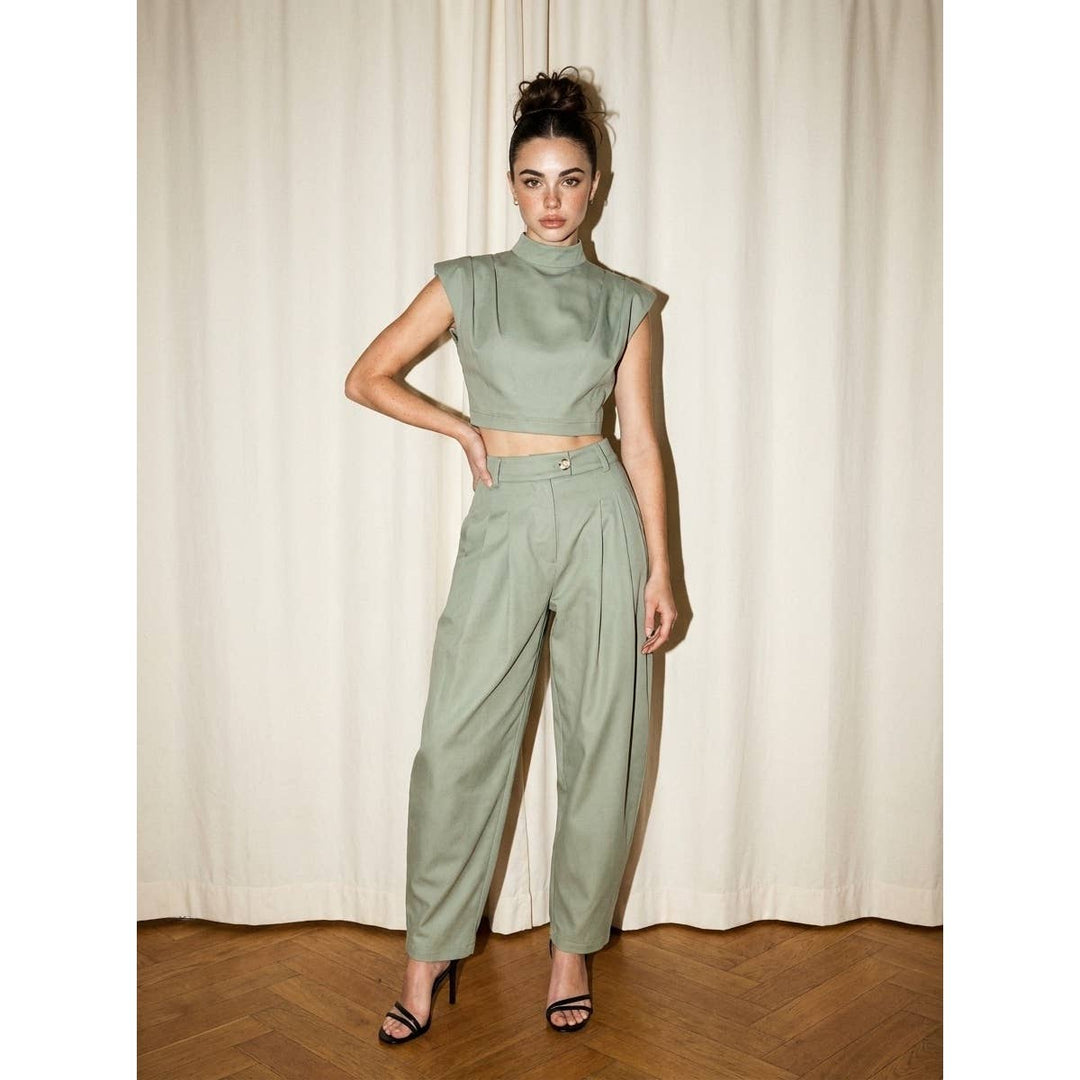 Power Shoulder Mock Neck Balloon Pant Set - The Village Retail