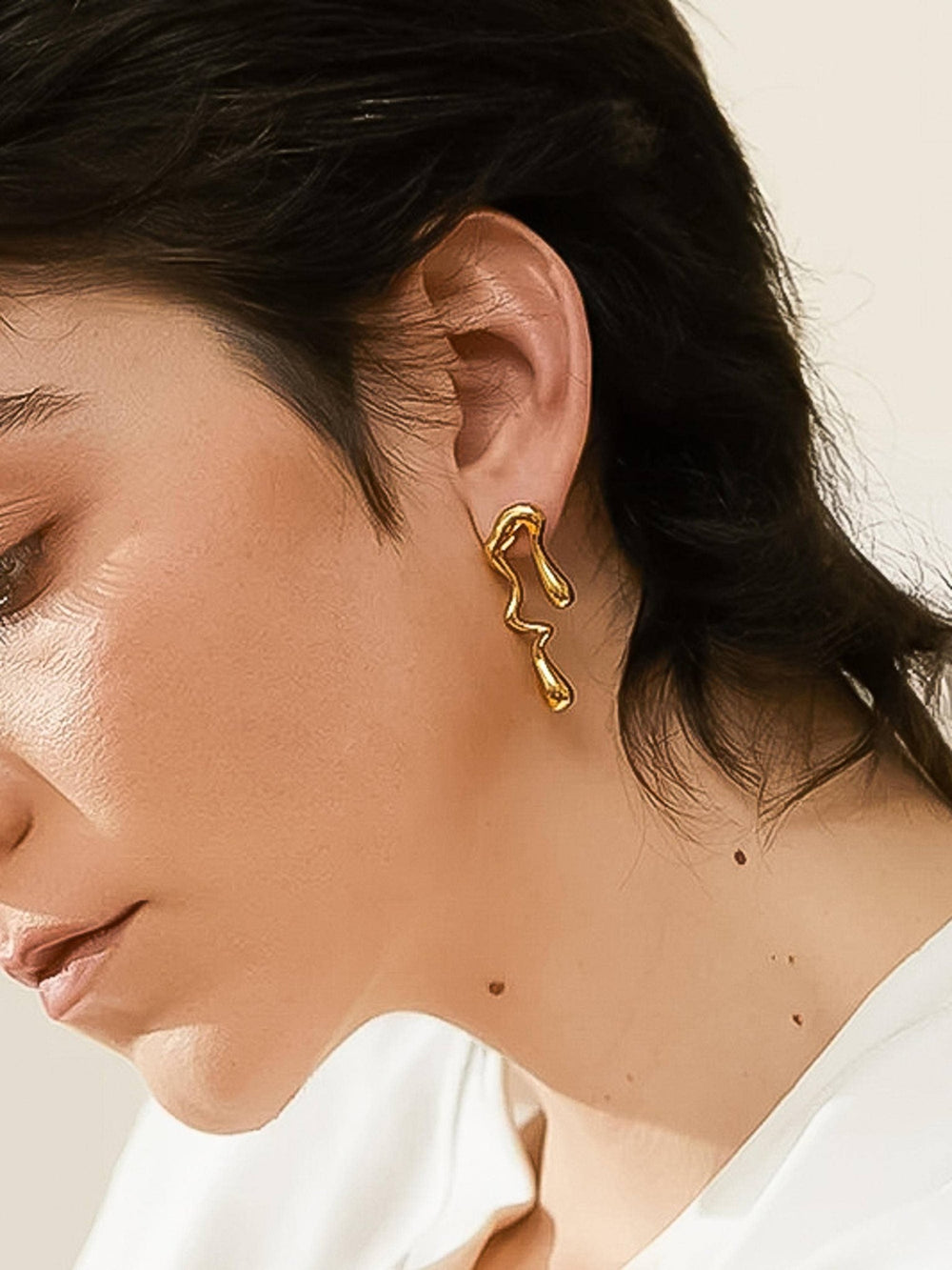 Roma 18K Gold Non - Tarnish Mismatch Melted Earring - The Village Retail