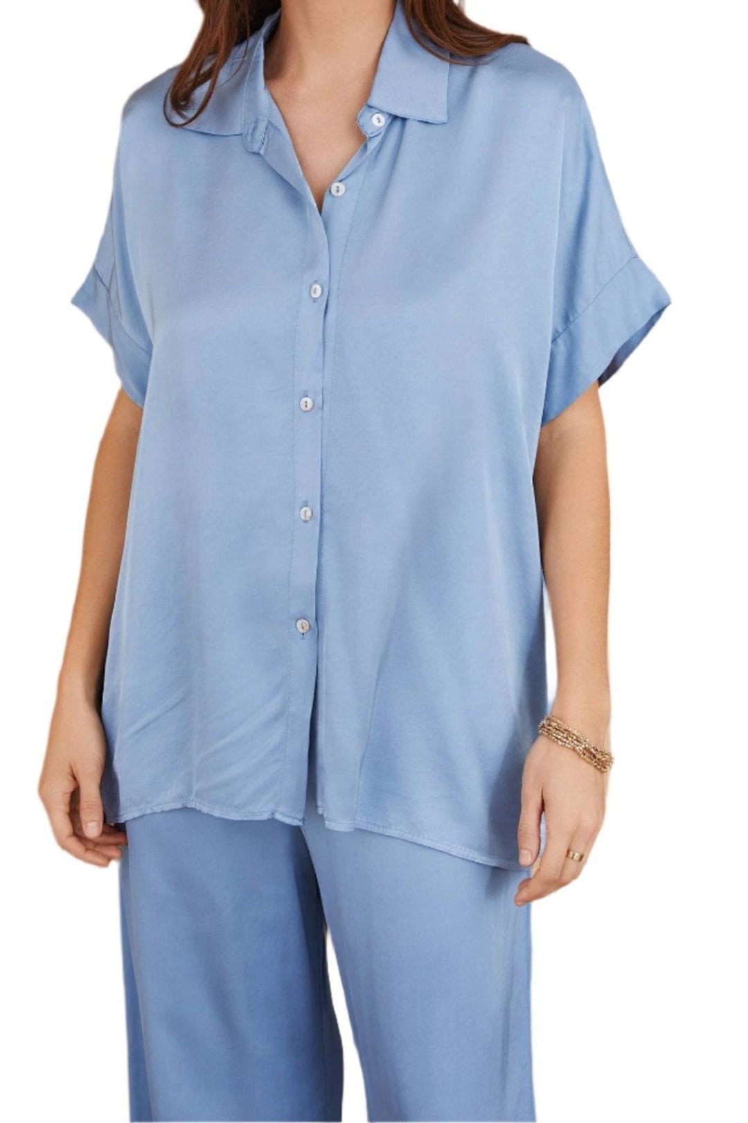 SATIN EFFECT VISCOSE BUTTON DOWN TOP - The Village Retail