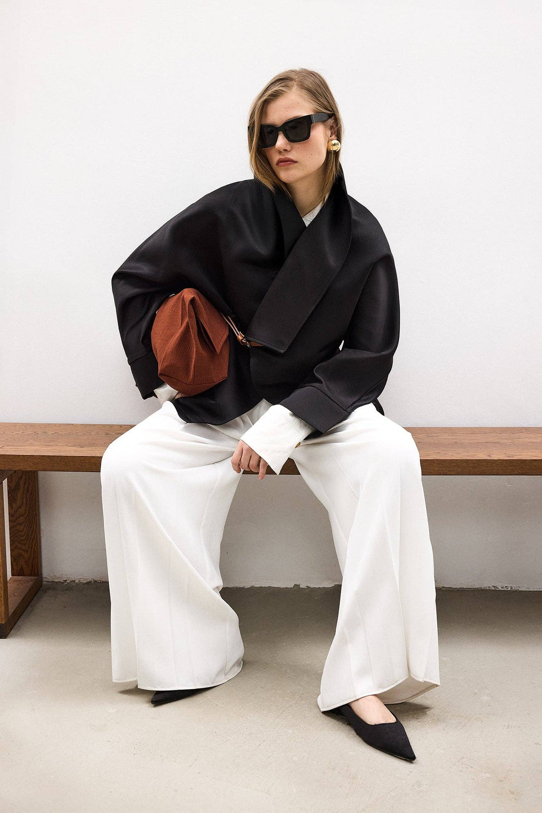 Satin Wrap Jacket with Leather Belt – Modern Minimal - The Village Retail