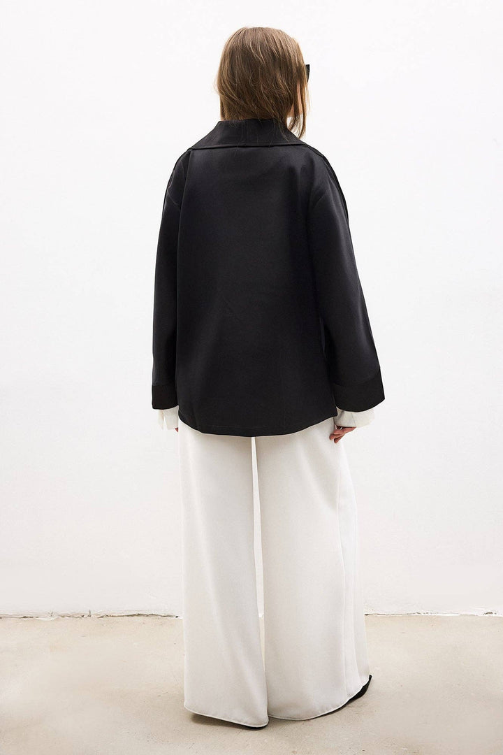 Satin Wrap Jacket with Leather Belt – Modern Minimal - The Village Retail