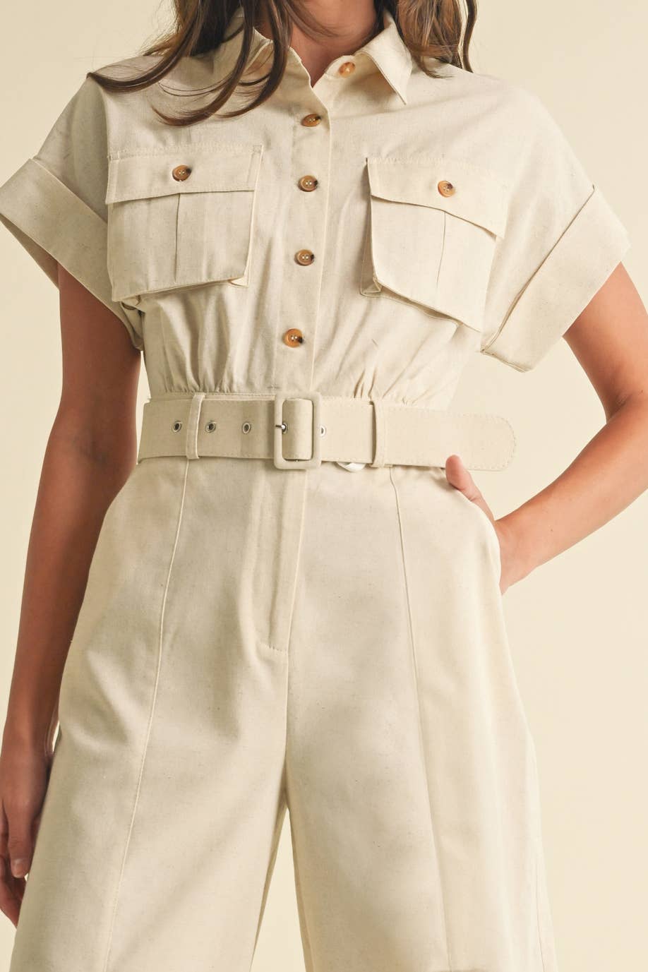 Short Sleeve Belted Jumpsuit - The Village Retail