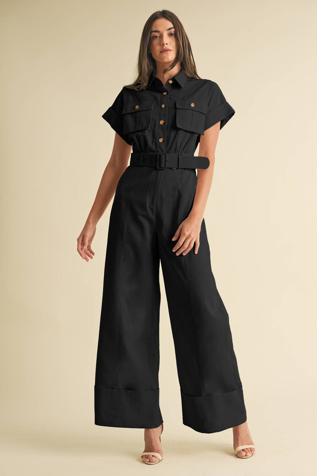 Short Sleeve Belted Jumpsuit - The Village Retail