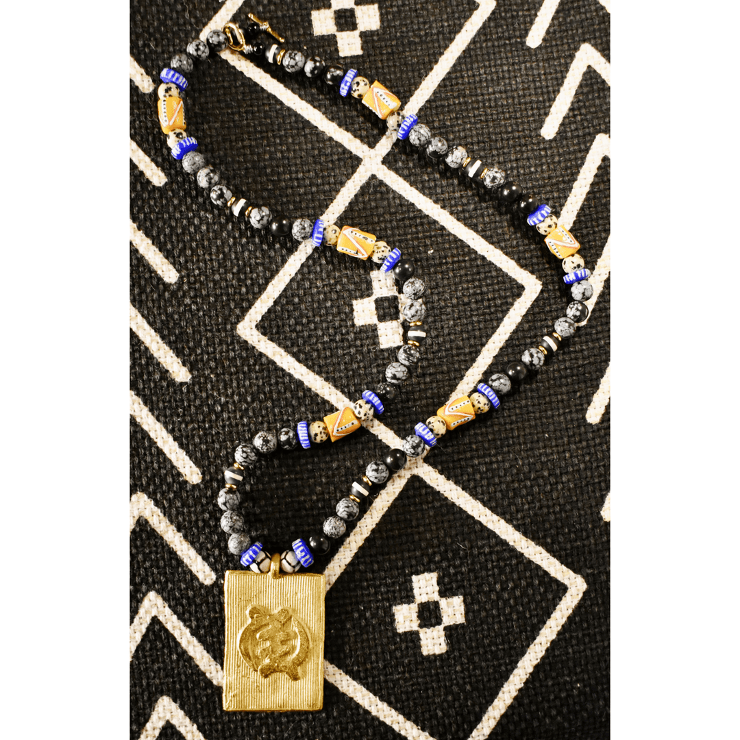 Snowflake Obsidian Gye Nyame Necklace of Grounded Faith - The Village Retail