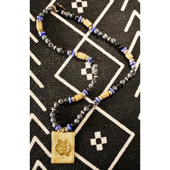 Snowflake Obsidian Gye Nyame Necklace of Grounded Faith - The Village Retail