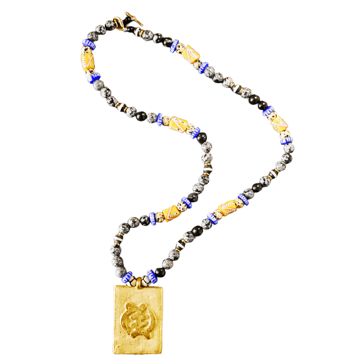 Snowflake Obsidian Gye Nyame Necklace of Grounded Faith - The Village Retail