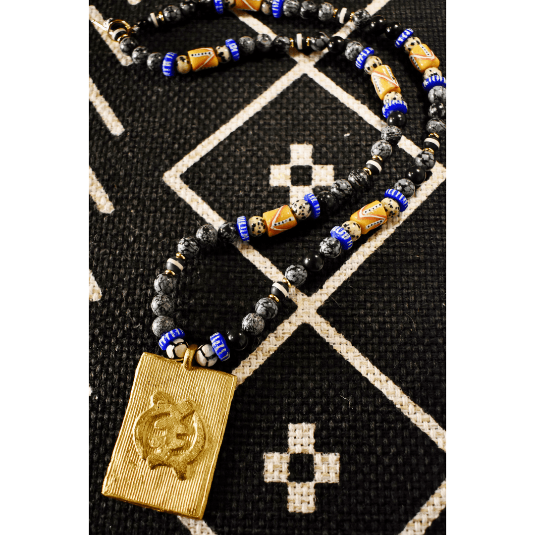 Snowflake Obsidian Gye Nyame Necklace of Grounded Faith - The Village Retail