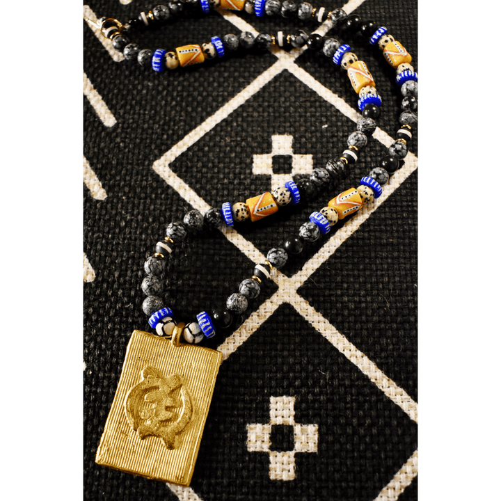 Snowflake Obsidian Gye Nyame Necklace of Grounded Faith - The Village Retail