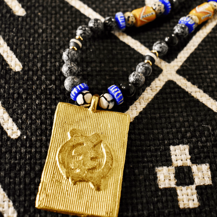 Snowflake Obsidian Gye Nyame Necklace of Grounded Faith - The Village Retail