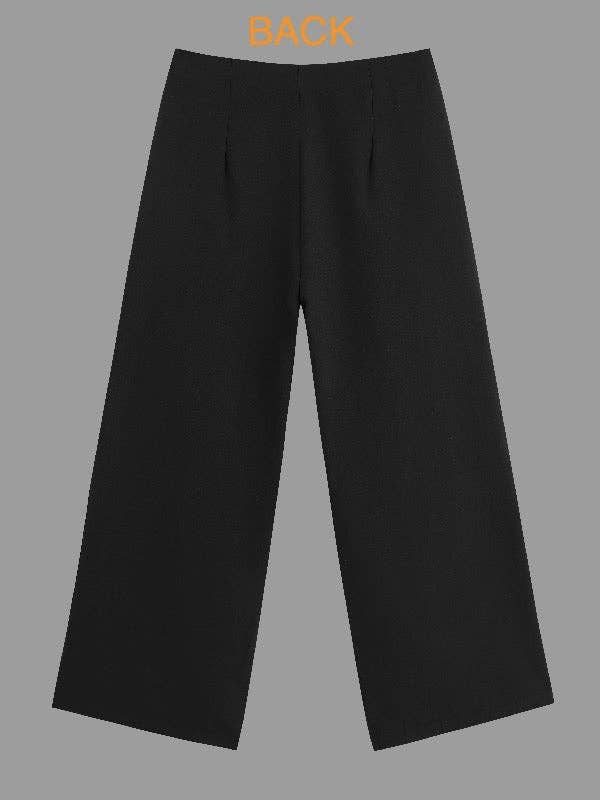 Solid Color Pleated High - Waisted Wide Leg Urban Pants - The Village Retail