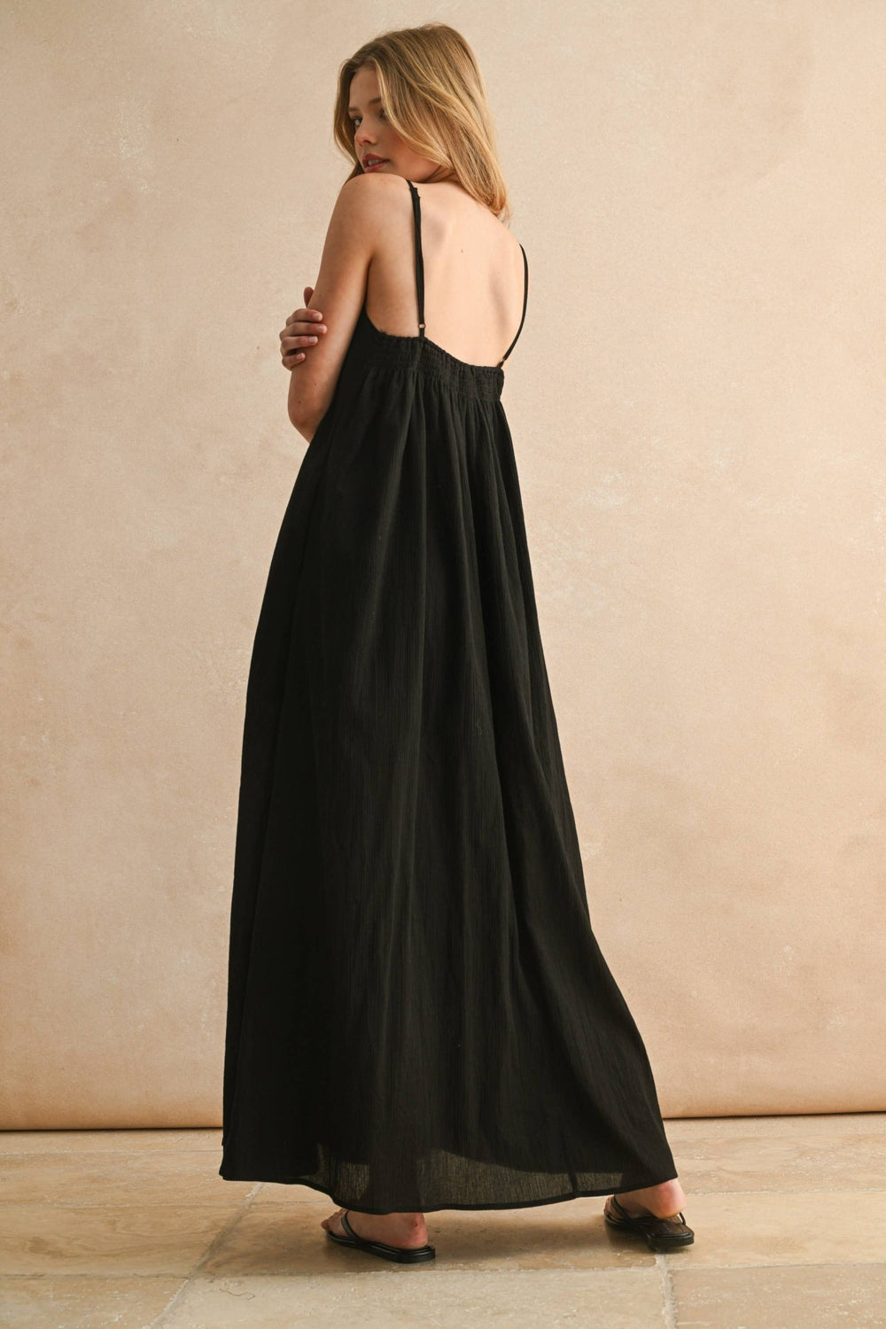 STRAW TRIMED LONG DRESS: Black - The Village Retail
