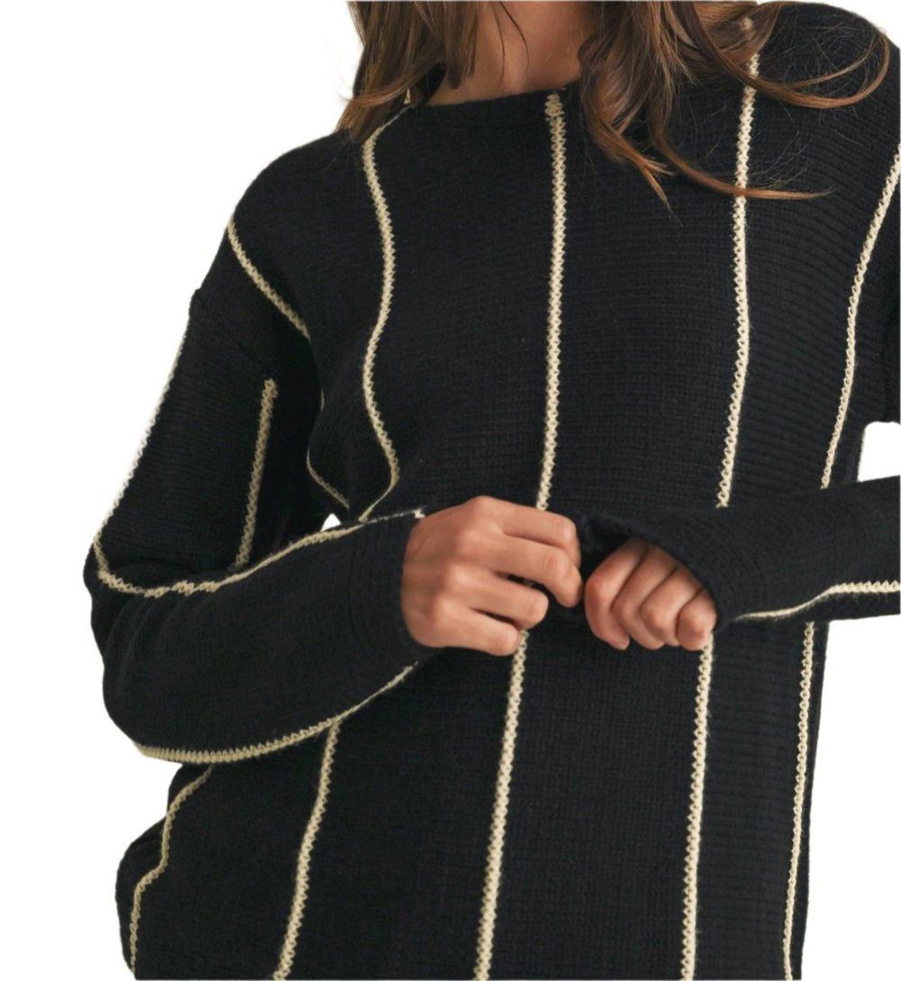 Stripe Sweater: BLACK/CREAM / Contemporary - The Village Retail