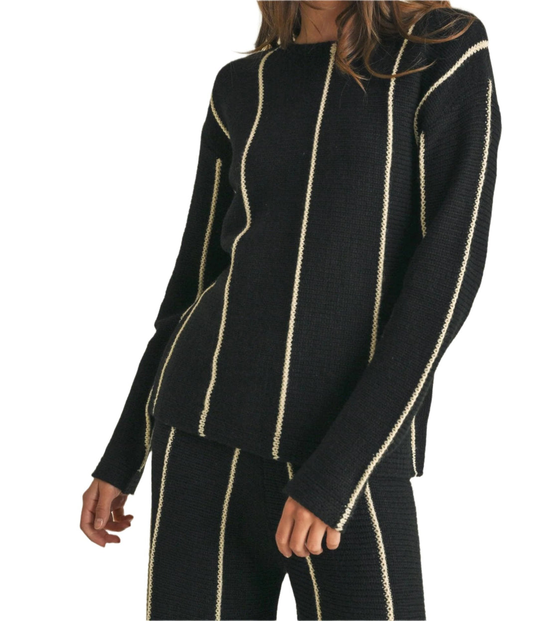 Stripe Sweater: BLACK/CREAM / Contemporary - The Village Retail