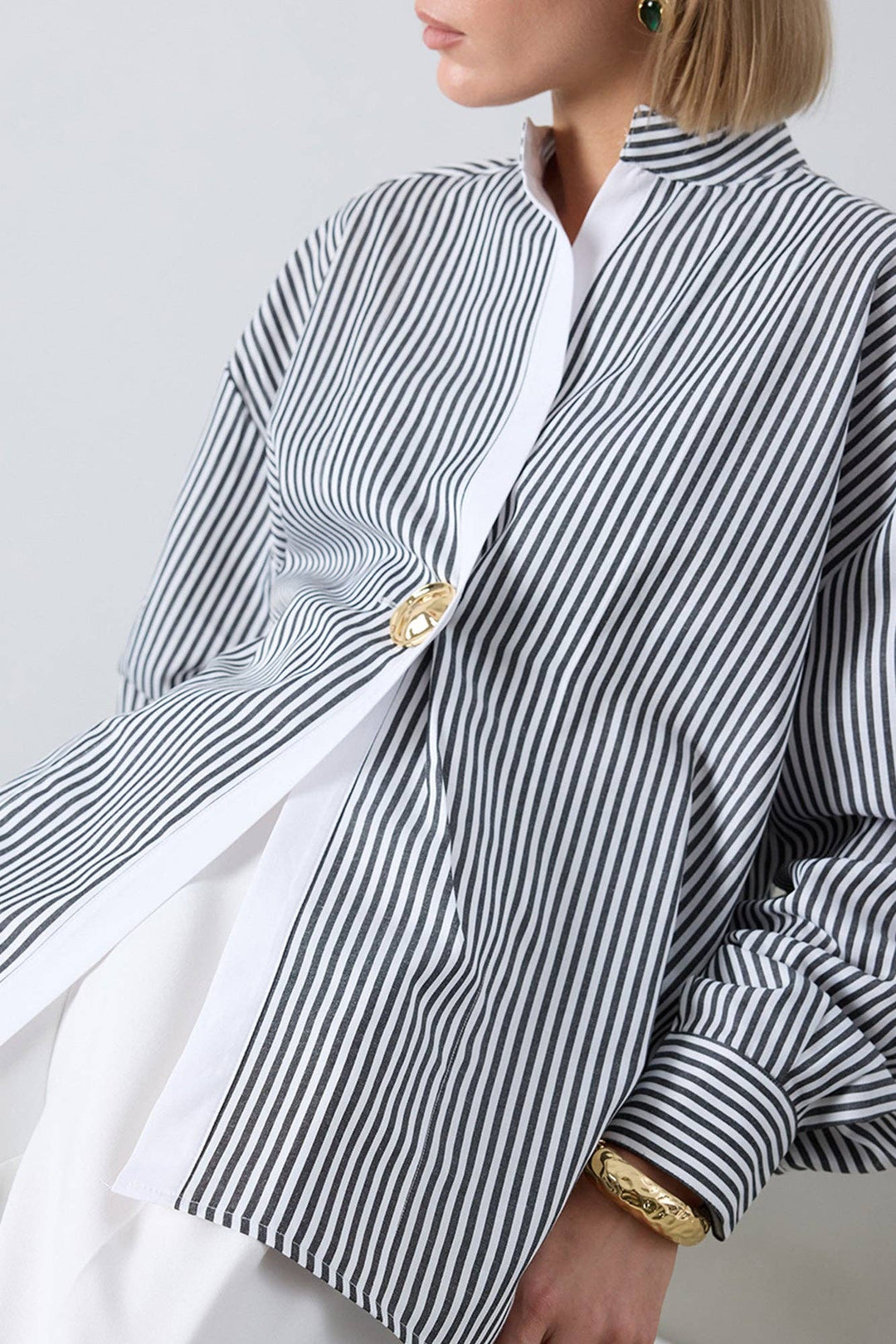 Striped Asymmetric Tunic Shirt - Cotton Blend Oversized - The Village Retail