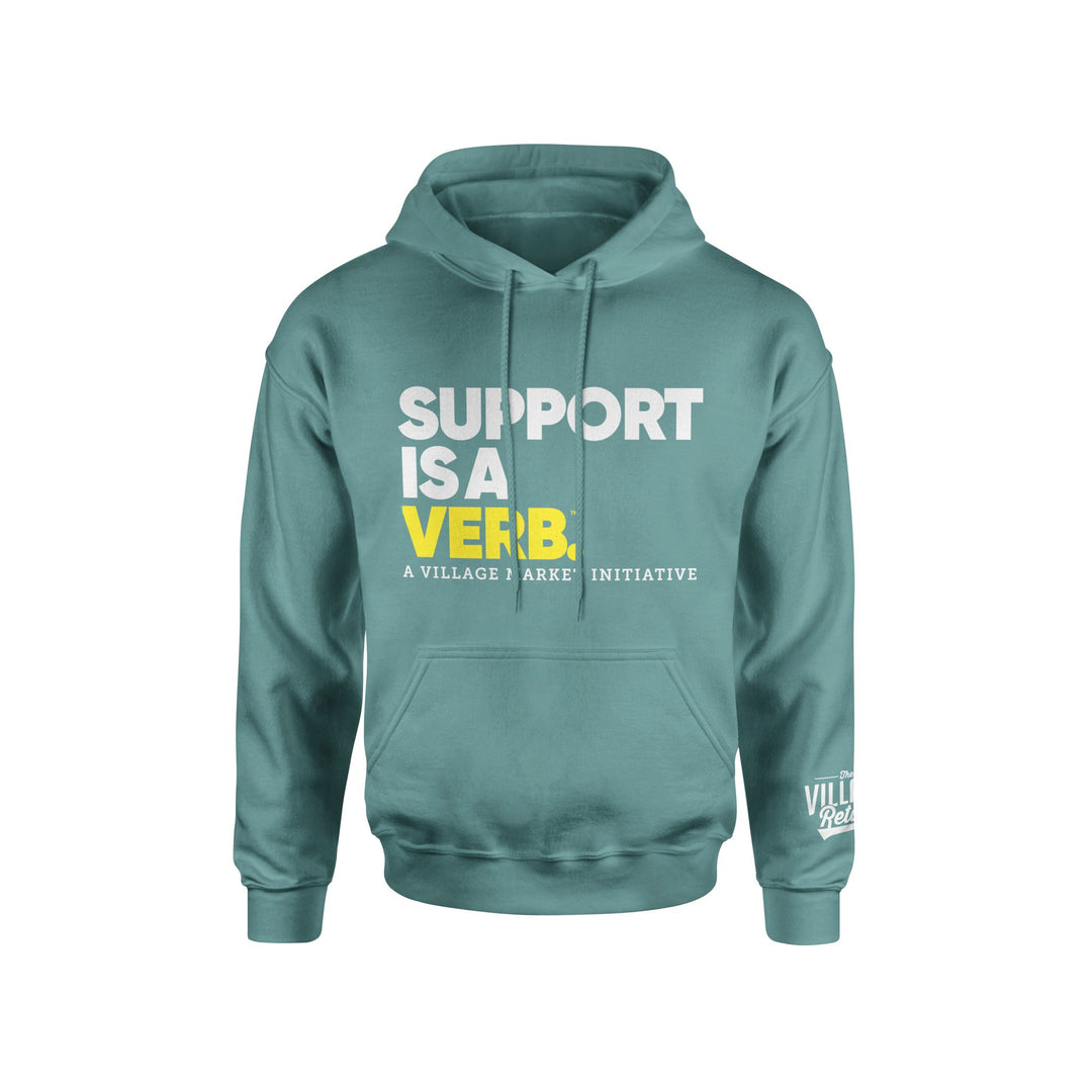 Support Is A Verb Embroidered Hoodie (Yellow Verb) - The Village Retail