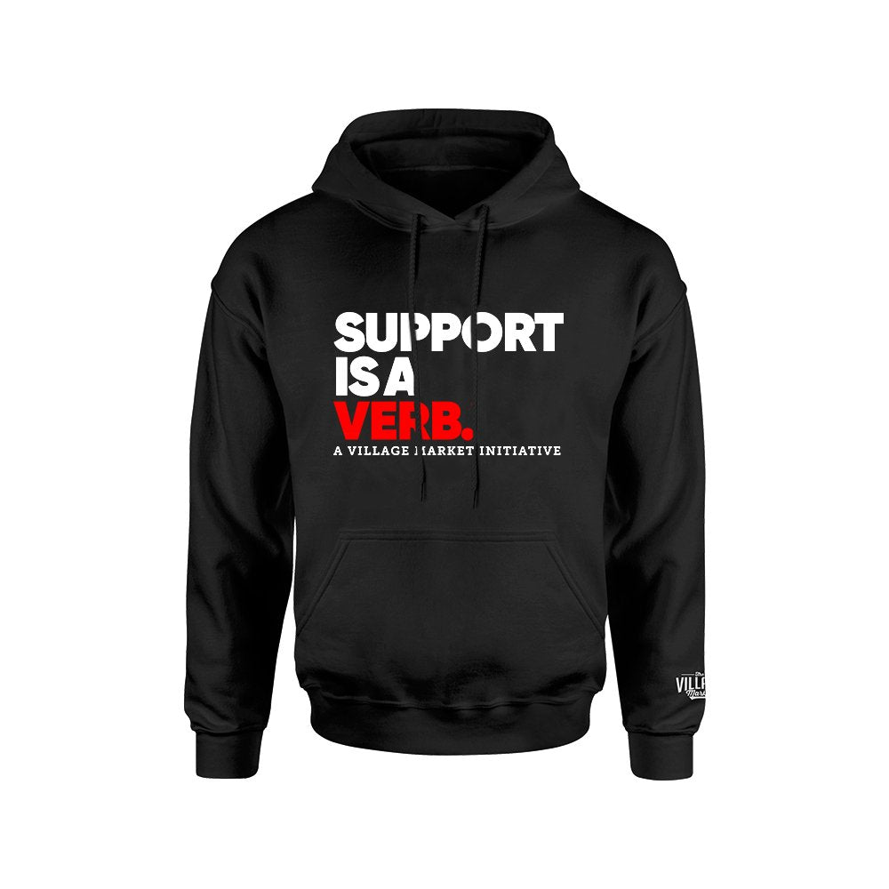 Support Is A Verb Hoodie Embroidered (Red Verb) - The Village Retail