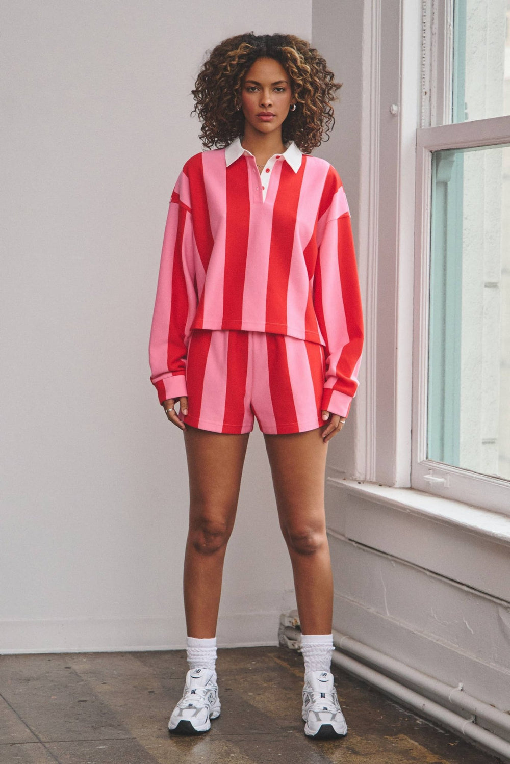 Vertical striped crop rugby top and shorts set - The Village Retail