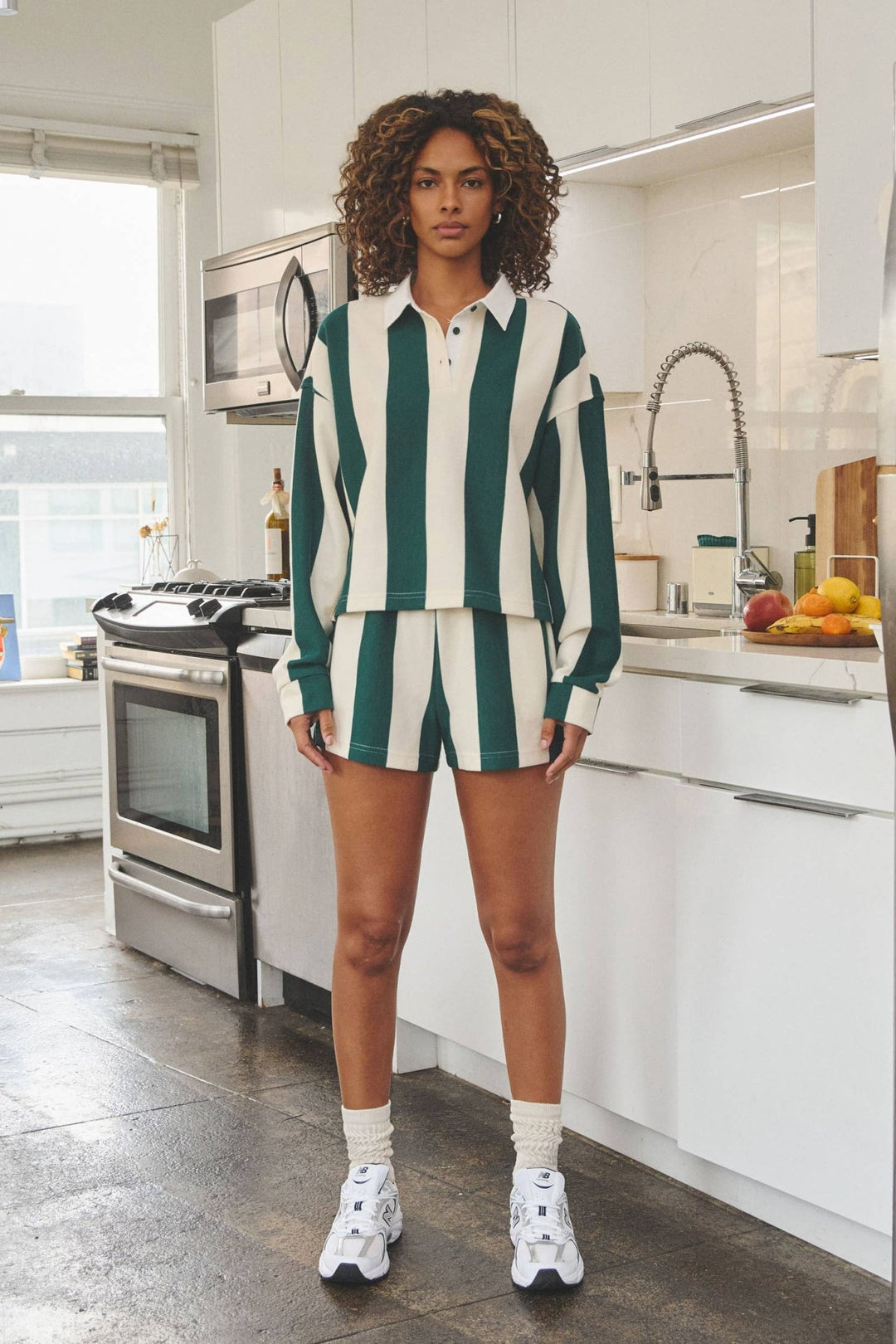 Vertical striped crop rugby top and shorts set - The Village Retail