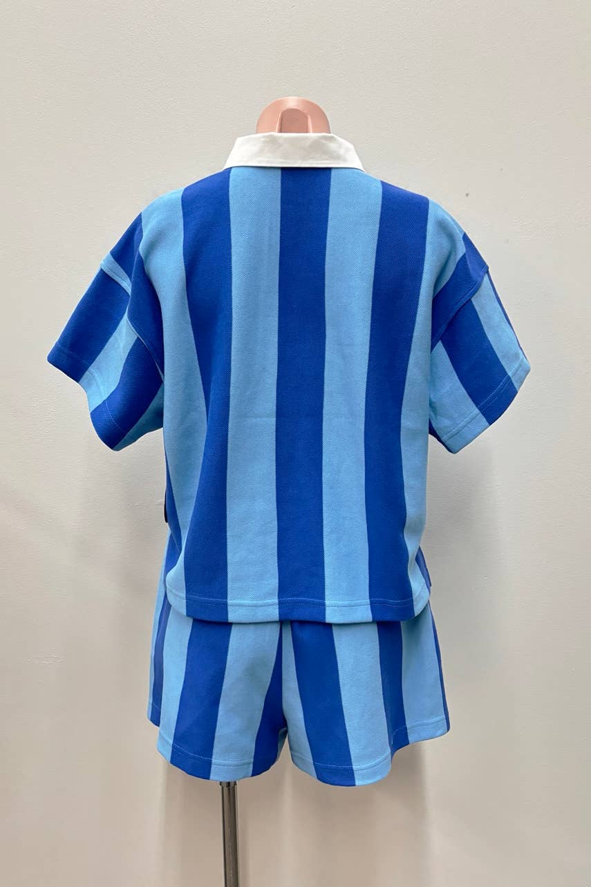 Vertical striped short sleeve rugby top & shorts set - The Village Retail