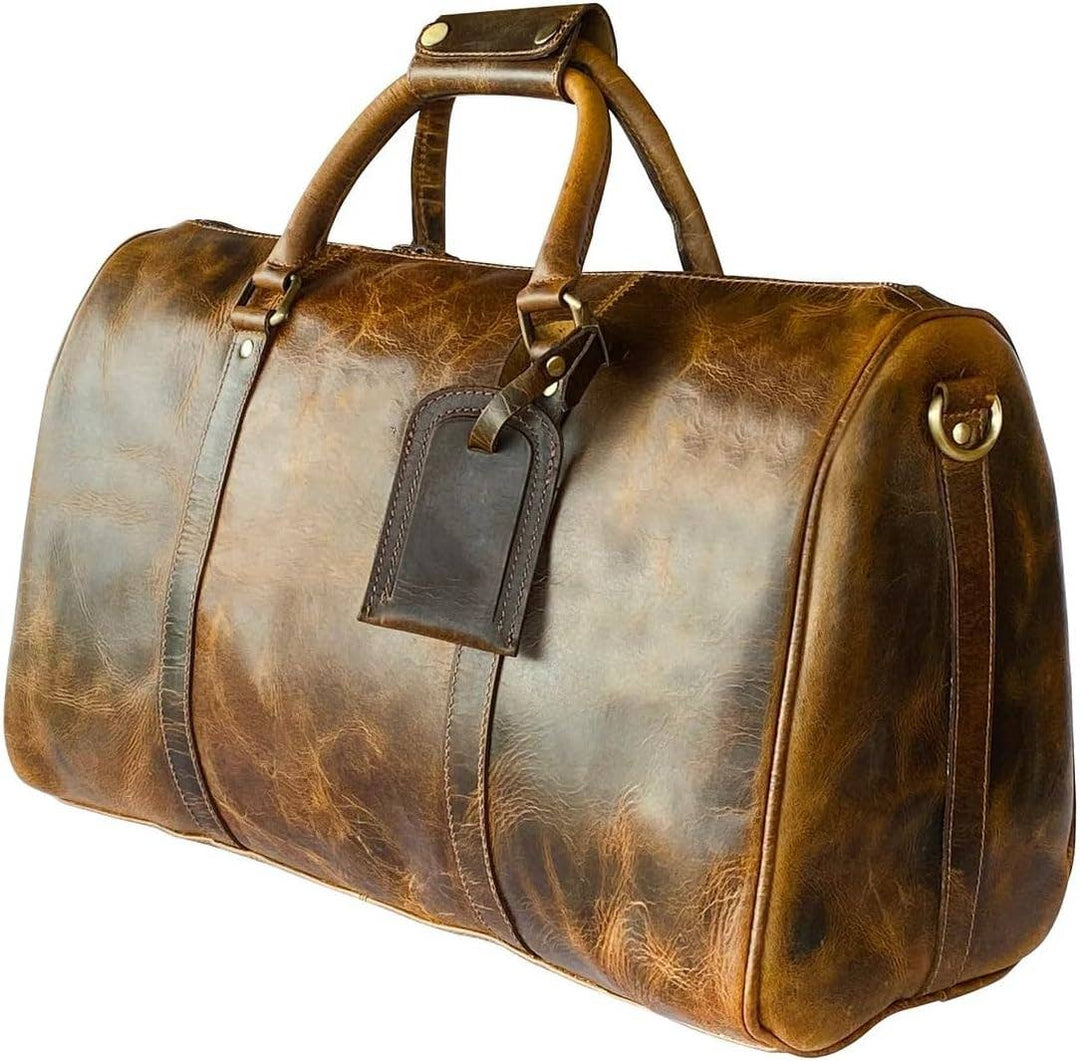Vintage Leather Duffel Bag 20” Unisex Travel Luggage Bag - The Village Retail