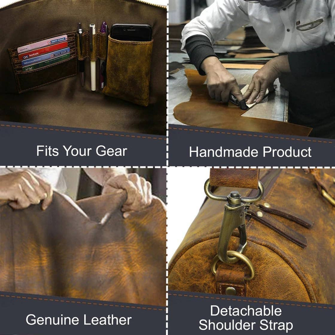 Vintage Leather Duffel Bag 20” Unisex Travel Luggage Bag - The Village Retail