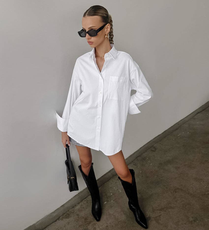 White Lapel Collar Button Down Fit Daily - The Village Retail