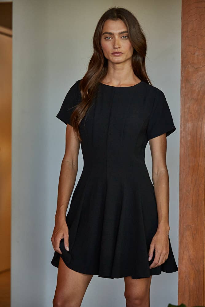 Woven Polyester Short Sleeve Flare Mini Dress - The Village Retail