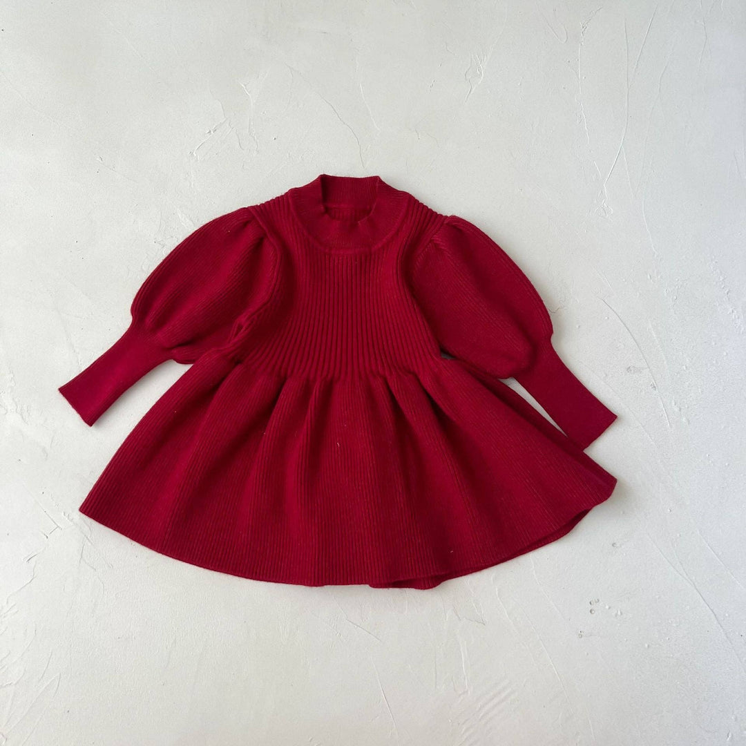 Baby Girl Solid Lantern-Sleeved Knitting Dress - The Village Retail