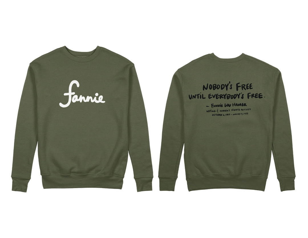 Fannie Crewneck - Military Green - Front and Back - The Village Retail