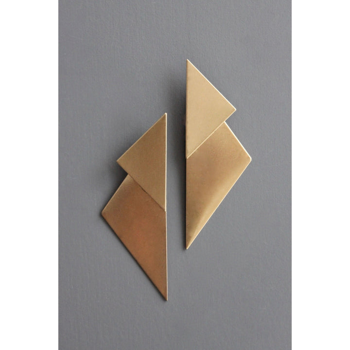 Geometric double triangle brass post earrings - The Village Retail