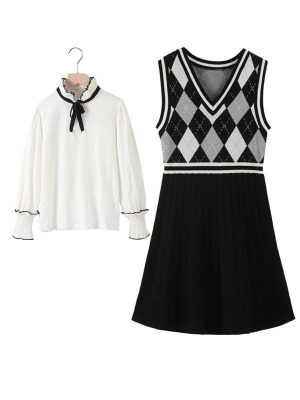 Girls Shirt and Argyle Sleeveless Dress - The Village Retail